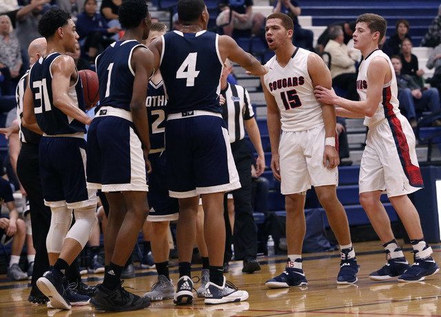 Coronado’s Bryce Savoy (15) shouts at a Foothill player during the first half of a hig ...