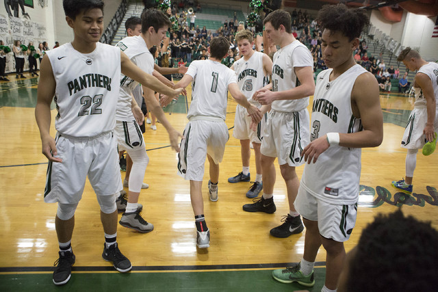 Palo Verde welcomes their team member, junior Mitchell Olsen, to the court while announcing ...