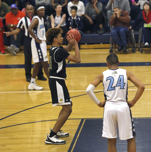 Clark’s Jalen Hill (21) shoots a free throw during the second half of a semifinals Sun ...