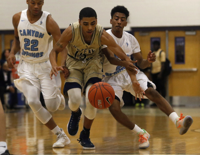 Canyon Spring’s Jovon Coleman (22), from left, Cheyenne’s D’Andre Houston ...