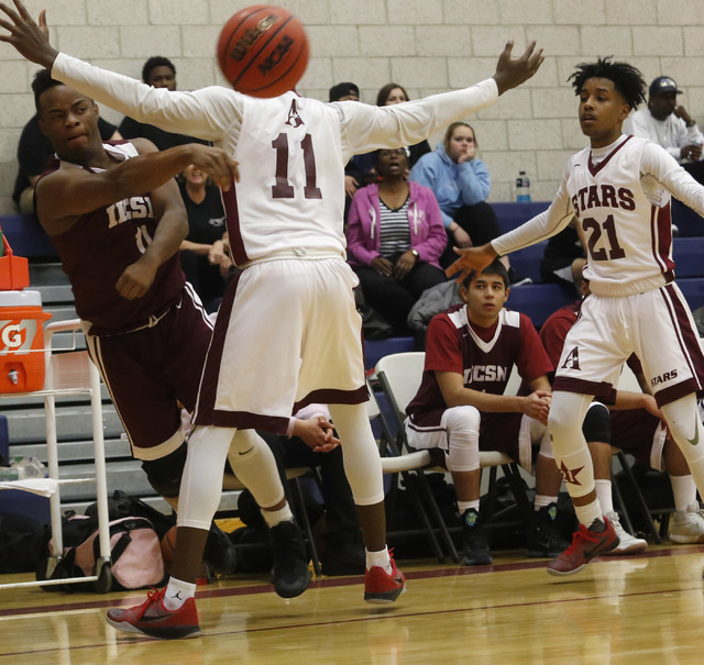 Innovations International’s David Washington (11) makes a dive pass after being double ...