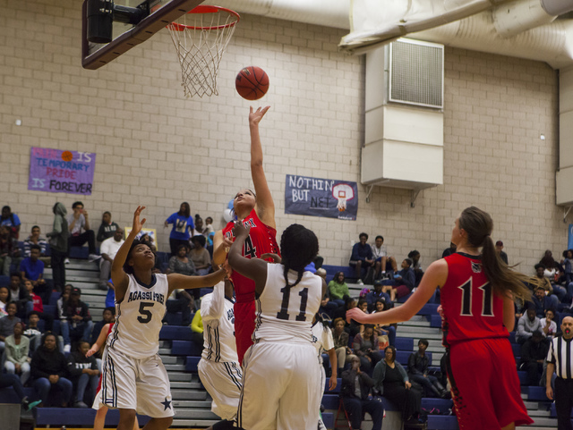 Lincoln County center Kristal Jackson (24) shoots the ball during a game at Andre Agassi Col ...