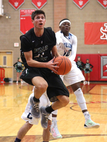 Palo Verde’s Connor Lemmon drives to the basket against Centennial in a Sunset Region ...