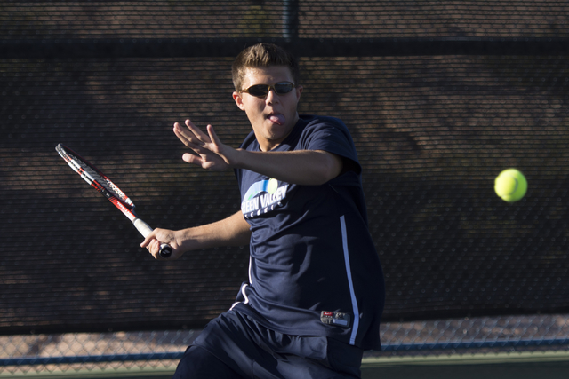 Green Valley’s Brandon Farber plays a tennis game against Green Valley’s Ben Lie ...