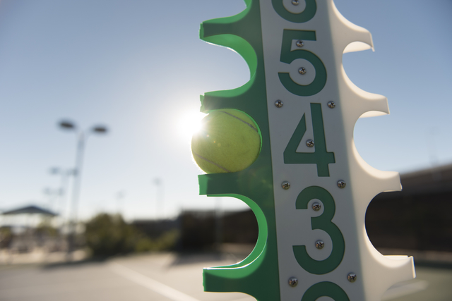 A score post is seen at Darling Tennis Center in Las Vegas, Saturday, Oct. 15, 2016. Jason O ...