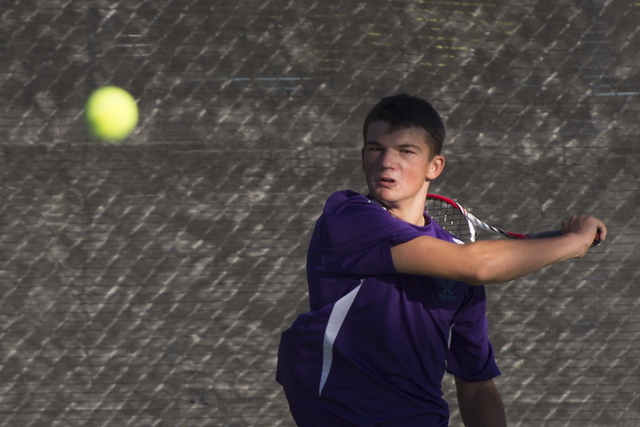 Silverado’s Seth Forstner plays a tennis game against Coronado’s Martin Rizov du ...