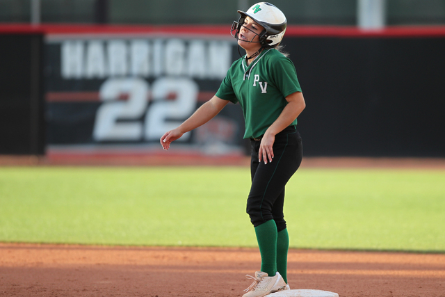 Palo Verde’s Jordan Menke (7) reacts after running for a double in the fifth inning of ...