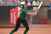 Palo Verde’s Makall Whetten (1) swings the bat for a walk-off hit in their softball ga ...