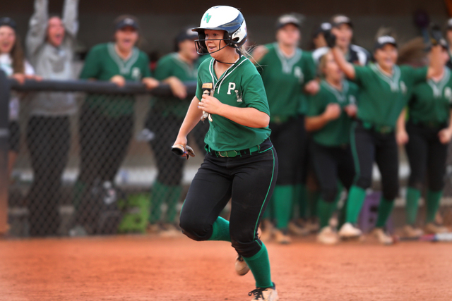 Palo Verde’s Lo Oxford (10) runs to home base to score the winning run in their softba ...