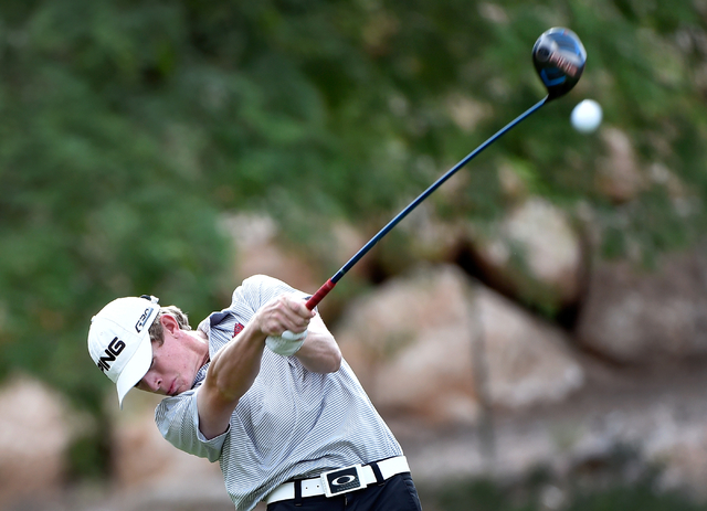 Arbor View’s Sam Dickey tees off on the sixth hole during the first round of Division ...