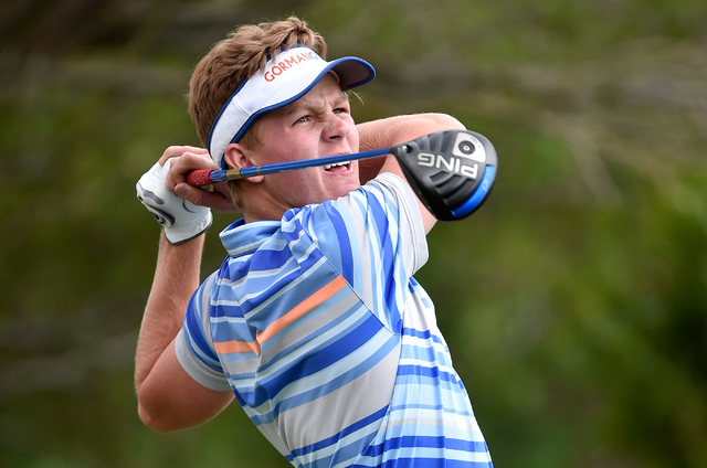 Bishop Gorman’s Christian James tees off on the first hole during the first round of D ...