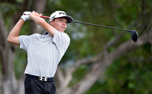 Arbor View’s Hazen Newman tees off on the first hole during the first round of Divisio ...