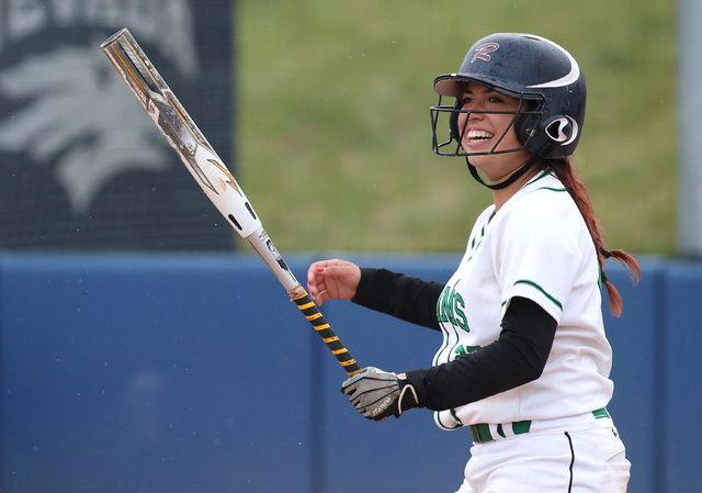 Rancho’s Kat Anthony looks to her coach between pitches in an NIAA DI softball game ag ...