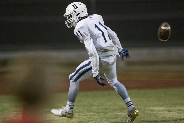 Centennial’s Savon Scarver (11) celebrates his touchdown catch against Las Vegas in th ...