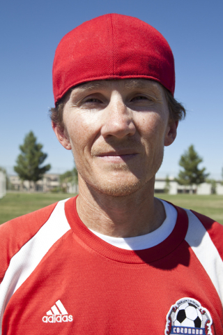 Soccer coach Dustin Barton poses during soccer practice on Tuesday, Sept. 6, 2016, in Hender ...