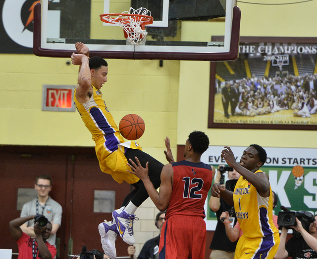 Montverde Academy Eagles senior Ben Simmons (20) dunks the ball during the second round game ...