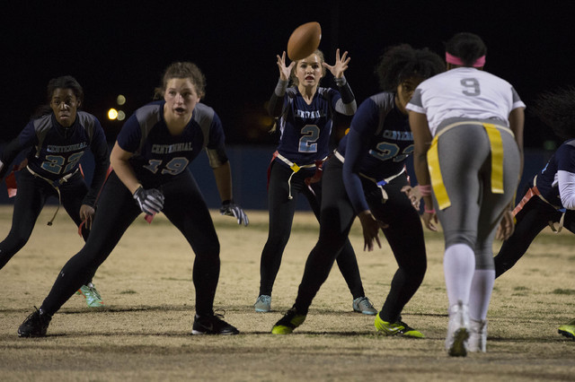 Centennial senior Halli Erickson prepares the ball during a game against Cimarron-Memorial a ...