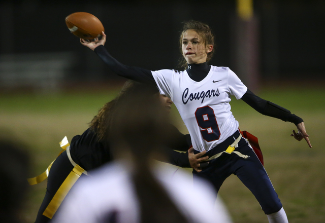 Coronado’s Caitlin Shannon (9) throws a pass during the Class 4A state championship fl ...