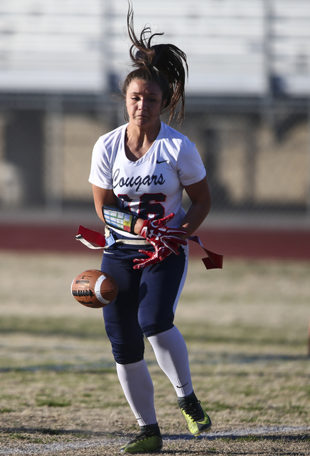 Coronado’s Jensen Boman (16) misses a pass during a flag football game against Rancho ...