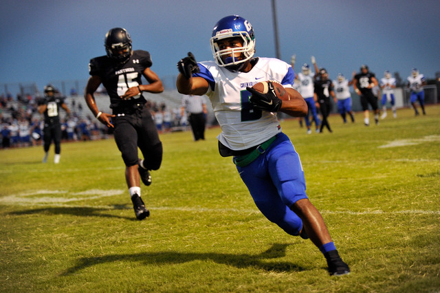 Green Valley’s Austin Warhop hauls in a 20-yard TD pass against Palo Verde on Friday n ...