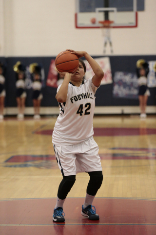 Foothill sophomore Trinity Betoney (42) attempts a free throw on Thursday against Coronado. ...