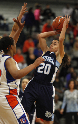 Centennial’s Simone Barber goes up for a shot against Bishop Gorman in the Sunset Regi ...