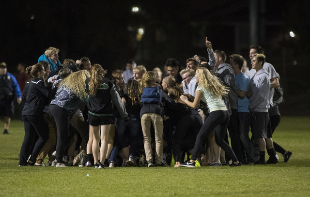 Palo Verde High School celebrates their win after their semifinal game against Bishop Gorman ...