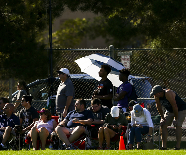 People watch Palo Verde play Arbor View during the Sunset Region girls soccer championship g ...