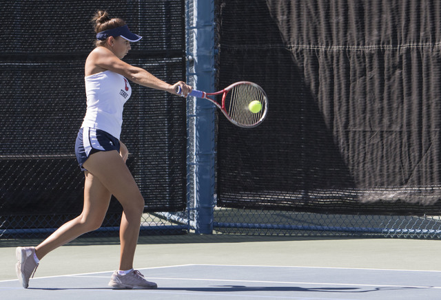 Coronado senior Nikoletta Nikoloff plays against Liberty junior Jocelyn Starr in a girls cla ...