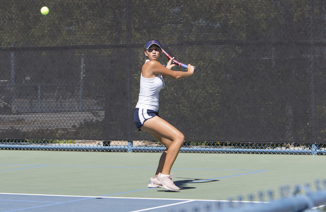 Coronado senior Nikoletta Nikoloff plays against Liberty junior Jocelyn Starr in a girls cla ...