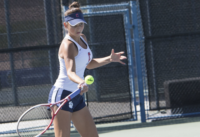 Coronado senior Nikoletta Nikoloff plays against Liberty junior Jocelyn Starr in a girls cla ...