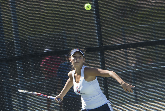 Coronado senior Nikoletta Nikoloff plays against Liberty junior Jocelyn Starr in a girls cla ...