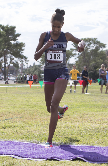 Alexis Gourrier from Centennial High School finishes first during the Regional 4A Sunset Gir ...