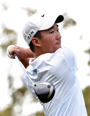 Foothill High School senior golfer Andrew Chu follows though with a drive during a practice ...