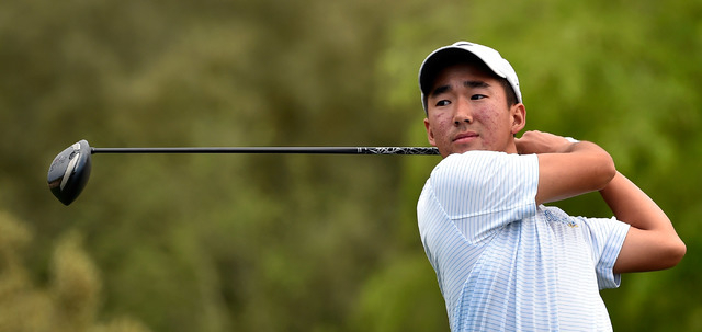 Foothill High School senior golfer Andrew Chu follows though with a drive on the 12th tee du ...