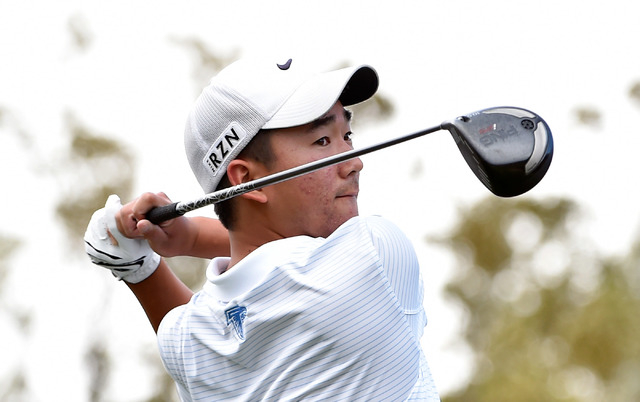 Foothill High School senior golfer Andrew Chu follows though on his drive on the 13th tee du ...