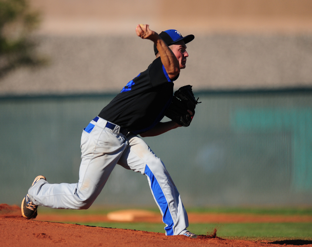 Basic starting pitcher Trent Bixby delivers to Silverado in the sixth inning of their prep b ...