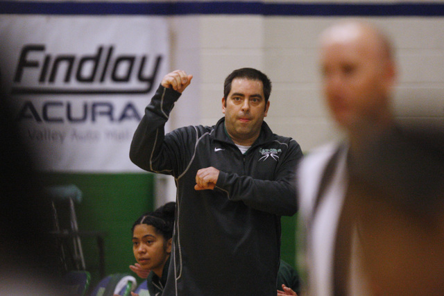 Green Valley head coach Eric Johnson reacts to a successful play against Rancho during their ...