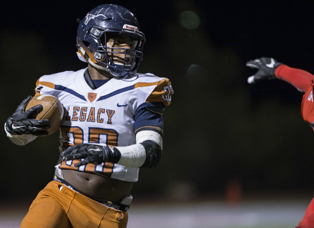 Legacy’s Sam Turner (22) turns up field during the Sunset Region football semifinal pl ...