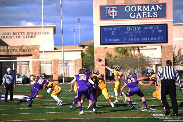 Sunrise Region quarterback Trevor Swenson (13) throws a pass in Saturday’s Lions Club ...