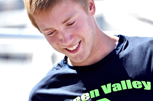 Ian Mack speaks during an interview before practice at the Green Valley High School track on ...