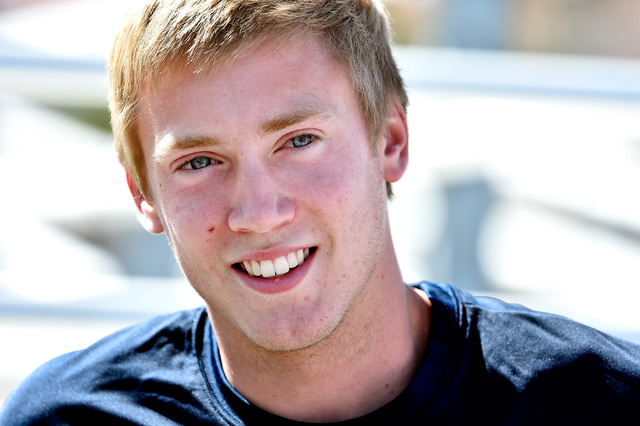 Ian Mack speaks during an interview before practice at the Green Valley High School track on ...