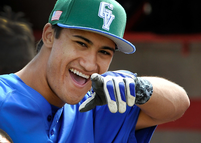 Green Valley’s Keola Paragas gestures before his team’s high school game against ...