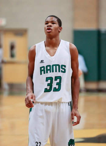 Rancho High School’s Lamont Traylor (33) prepares for a free throw after drawing a fou ...