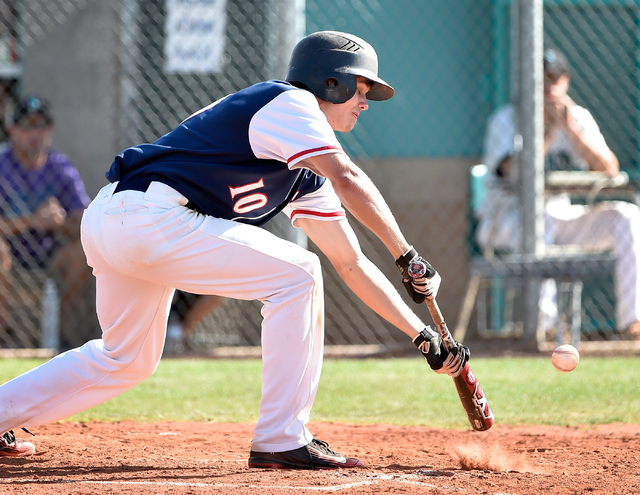 Coronado High School’s Jacen Yergensen bunts the ball during a first round game in the ...