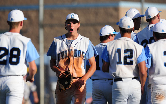 Centennial infielder Hayden Rosenkratz celebrates the final out of their 5-4 win over Shadow ...