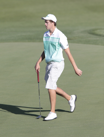 Palo Verde High School’s Jack Trent, walks to his ball towards his ball during the fin ...