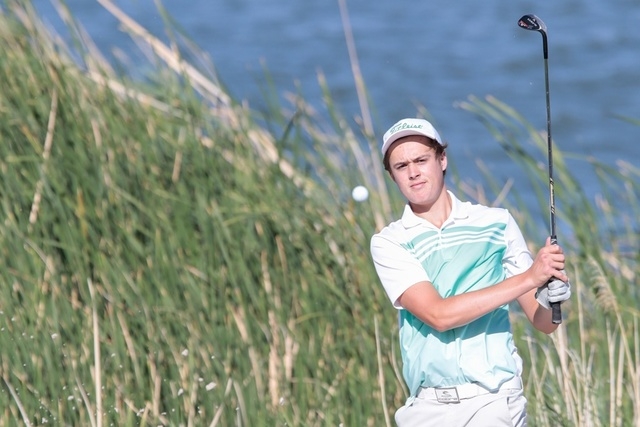 Palo Verde High School’s Jack Trent, hits his ball out of a rough spot during final ro ...