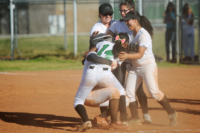 Players from Rancho celebrate a 3-2 win over Coronado on Wednesday in the Sunrise Region tou ...