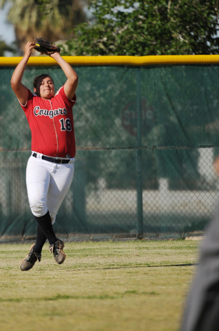 Coronado’s Jillian James (18) jumps to make a catch in the outfield on Wednesday again ...